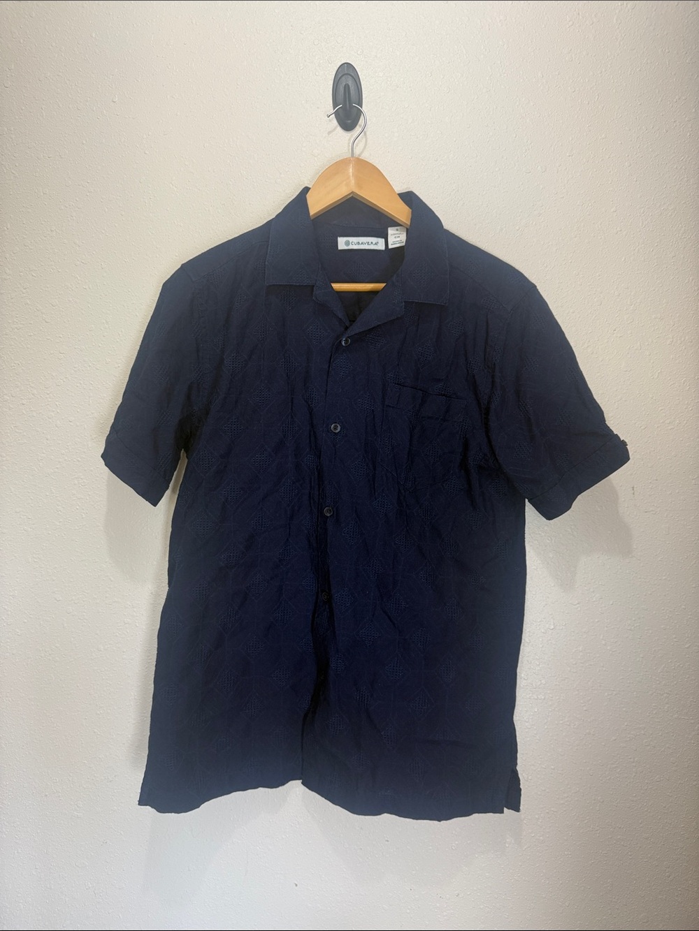 Cubavera Navy Short-Sleeve Button-Down Shirt, Size S